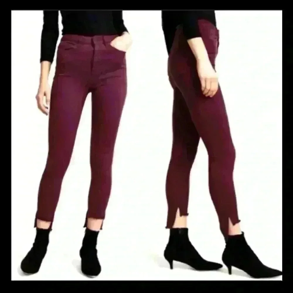 DL1961 NWT Womens Chrissy High-Rise Step-Hem Cropped Jeans Burgundy Size 24